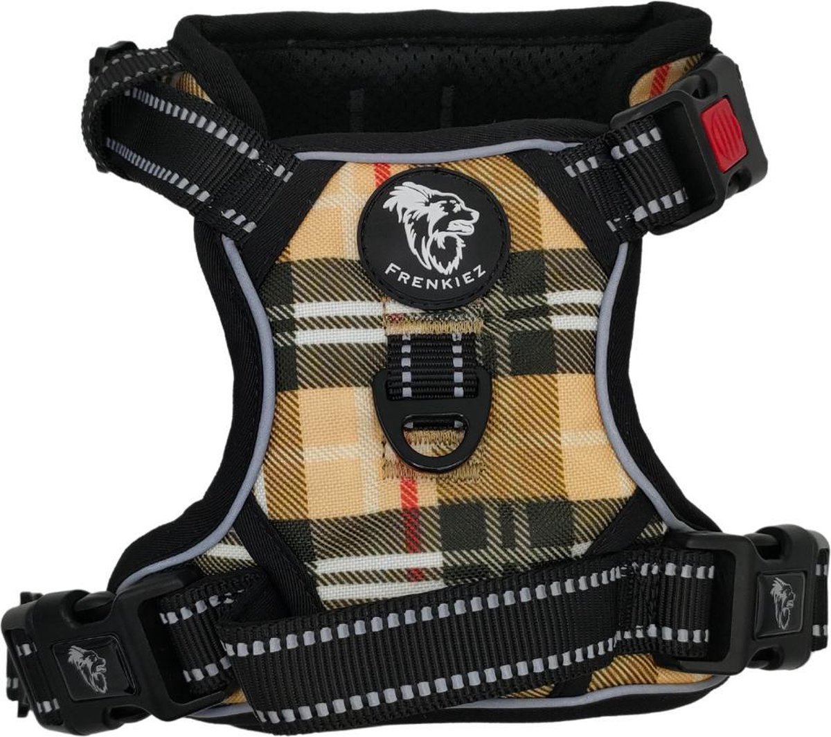 Frenkiez reflective Y Harness comfort hondentuig barkberry beige Maat S