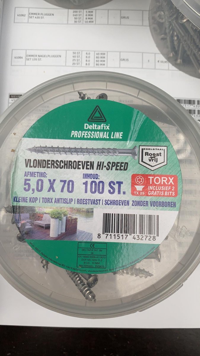 Meuwissen Agro Vlonderschroeven RVS 100 st. + 2 bitjes - Torx 5,0 x 70mm