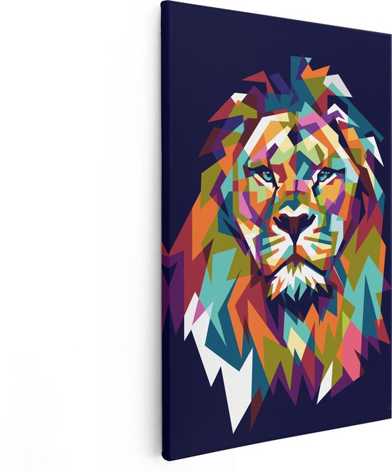 Artaza - Peinture sur toile - Lion coloré - Abstrait - En couleur - 40x60 - Photo sur toile - Impression sur toile