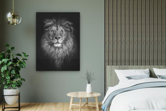 Artaza - Peinture sur toile - Lion aux yeux bleus - Zwart Wit - 60x80 - Photo sur toile - Impression sur toile