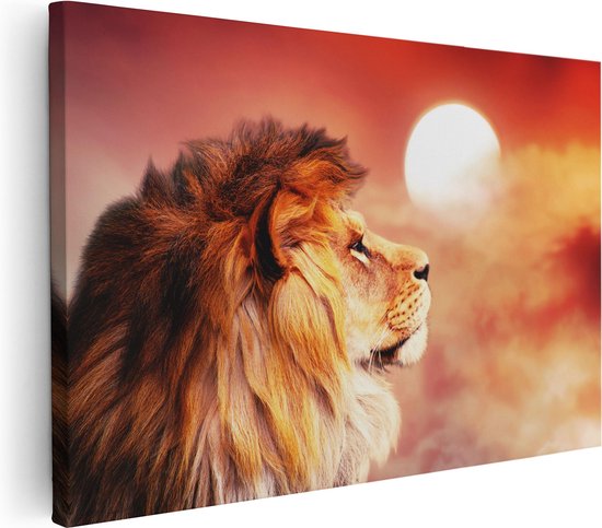 Artaza Canvas Schilderij Leeuw - Leeuwenkop - Tijdens Zonsopkomst - 30x20 - Klein - Foto Op Canvas - Canvas Print