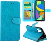 Voor Samsung Galaxy F52 5G Crazy Horse Textuur Lederen Horizontale Flip Beschermhoes met Houder & Kaartsleuven & Portemonnee & Fotolijst (Baby Blauw)