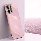 XINLI rechte 6D plating gouden rand TPU schokbestendige hoes voor iPhone 12 Pro (kersenpaars)