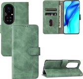 Voor Huawei P50 Pro Effen Kleur Huid Voelen Magnetische Gesp Horizontale Flip Kalf Textuur PU Lederen Case met Houder & Kaartsleuven & Portemonnee (Groen)