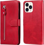 Mode Kalf Textuur Rits Horizontale Flip Leren Hoes Met Standaard & Kaartsleuven & Portemonnee Functie Voor iPhone 13 Pro Max (Rood)