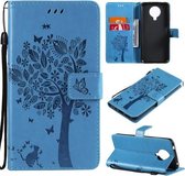 Voor Nokia G10 Boom & Kat Patroon Geperst Afdrukken Horizontale Flip PU Lederen Case met Houder & Kaartsleuven & Portemonnee & Lanyard (Blauw)