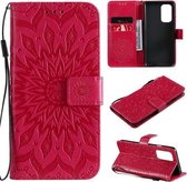 Voor OnePlus 9 Sun Embossing Pattern Horizontal Flip Leather Case met Card Slot & Holder & Wallet & Lanyard (Rood)