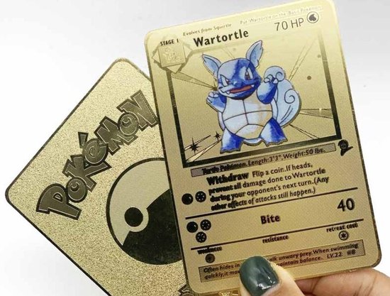 Thumbnail van een extra afbeelding van het spel Squirtle - Pokémon kaart inclusief beschermhoes - Goud - RVS