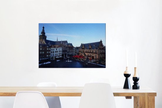 Canvas Schilderij Markt - Nijmegen - Nederland - 60x40 cm - Wanddecoratie
