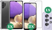 Samsung Galaxy A32 Hoesje Transparant Shock Case - 1x Samsung A32 Hoesje + 2x Screenprotector Glas + 1x Camera Screen Protector