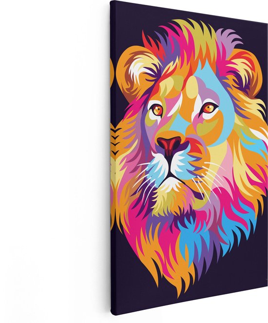 Artaza - Peinture sur toile - Lion coloré - Tête de lion - Abstrait - 40 x 60 - Photo sur toile - Impression sur toile