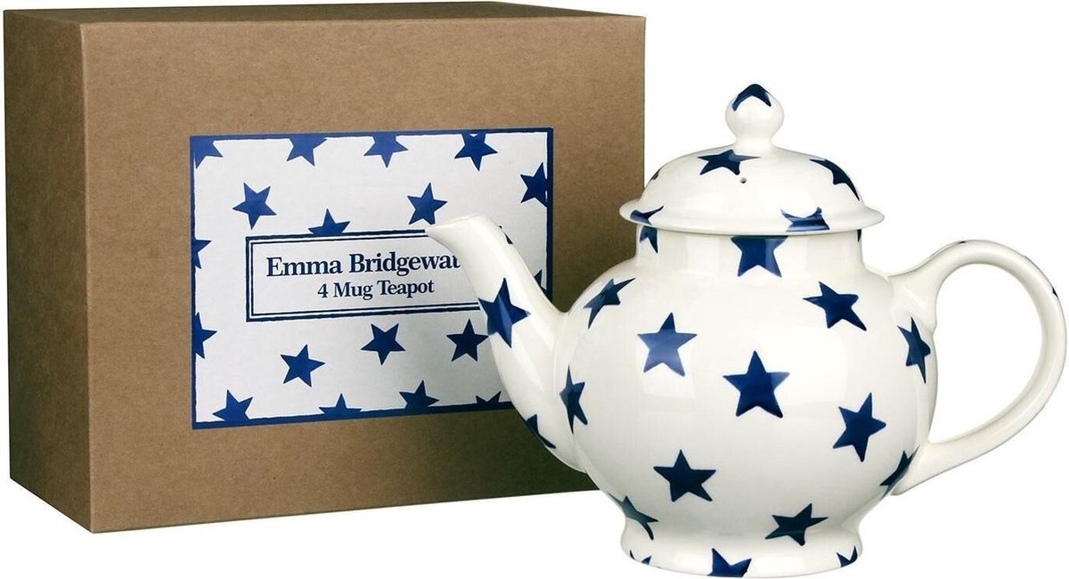 Emma Bridgewater Teapot Blue Star 4 Mug Boxed