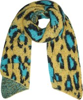 Winter sjaal Leopard Returns|Lange shawl|Luipaard geel blauw