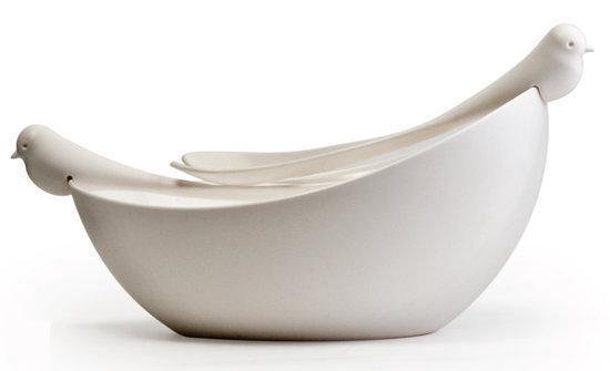 Qualy - Slabak Met Vogeltjes Bestek - Sparrow Salad Bowl & cutlery - Wit - Qualy / New Arriva Co.,Ltd.