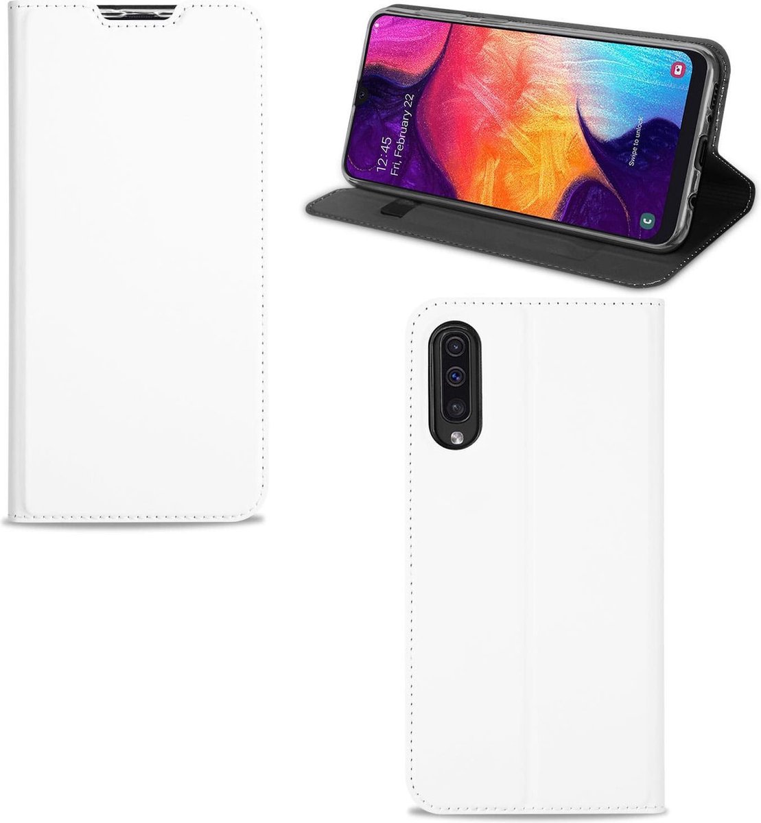 Samsung Galaxy A50 Standcase Hoesje Wit met Pashouder