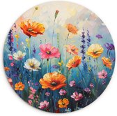 WallCircle® Wandcirkel 60x60 cm - Muurcirkel Bloemen - Natuur - Waterverf - Kunst - Muurdecoratie woonkamer - Wanddecoratie slaapkamer - Kamer decoratie accessoires - Ronde schilderijen