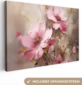 Canvas schilderij 60x40 cm - Wanddecoratie Bloemen - Roze - Kunst - Watercolor - Muurdecoratie woonkamer - Slaapkamer decoratie - Kamer accessoires - Schilderijen op canvas
