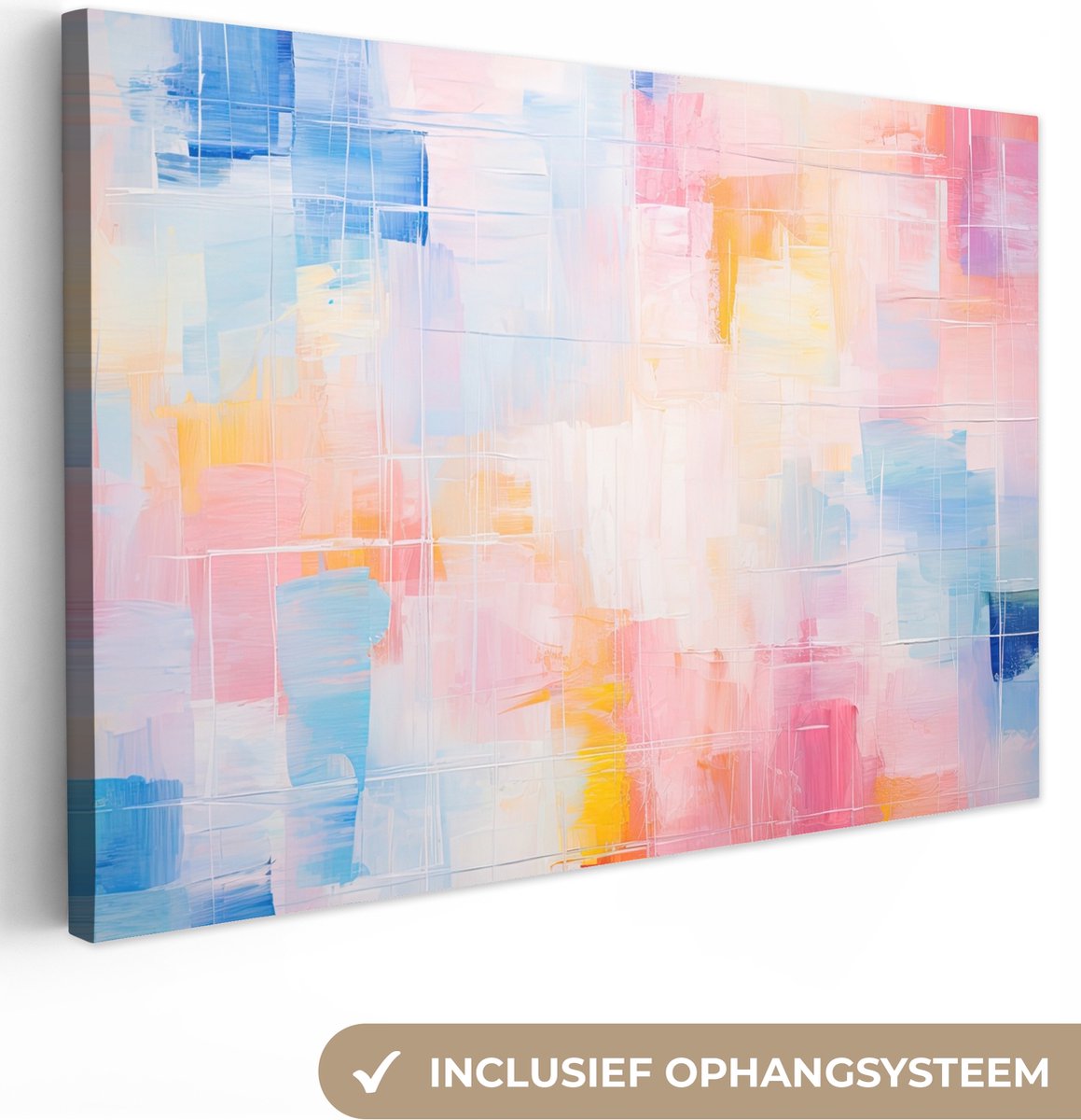 Canvas schilderij abstract 150x100 cm - Abstracte kleurrijke kunst - Slaapkamer decoratie