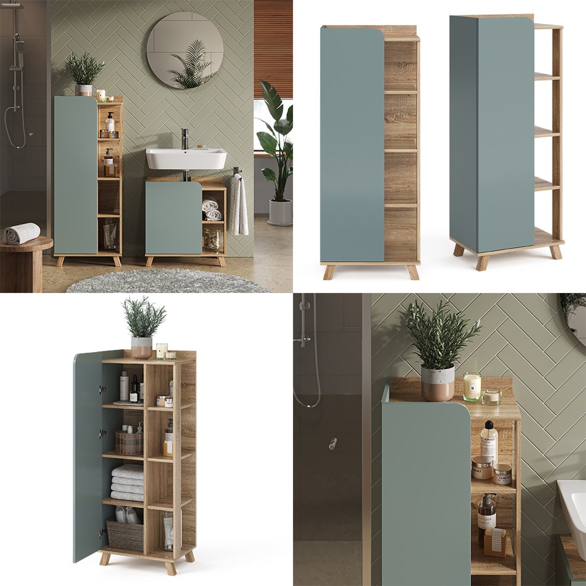 Vicco Halfhoge kast Blauw-grijs 50 x 128 cm met deur en open vakken Vicco Halfhoge kast Blauw-grijs 50 x 128 cm met deur en open vakken