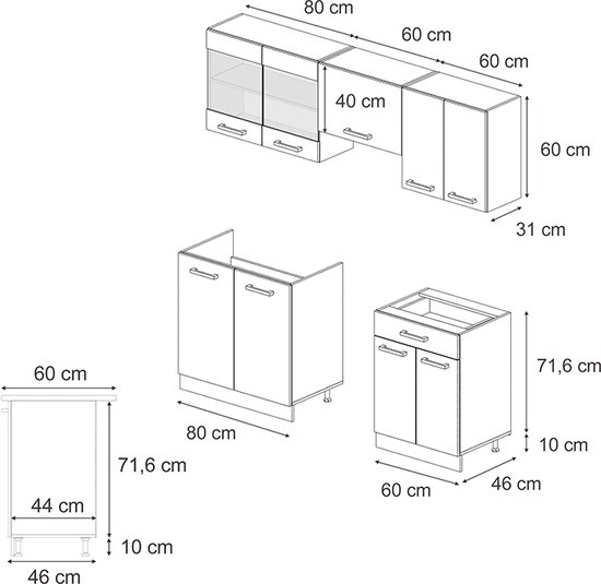 Vicco Elément de cuisine complet R- Line, Chêne artisanal/Chêne Gold Kraft/Chêne doré puissant, 200 cm sans plan de travail
