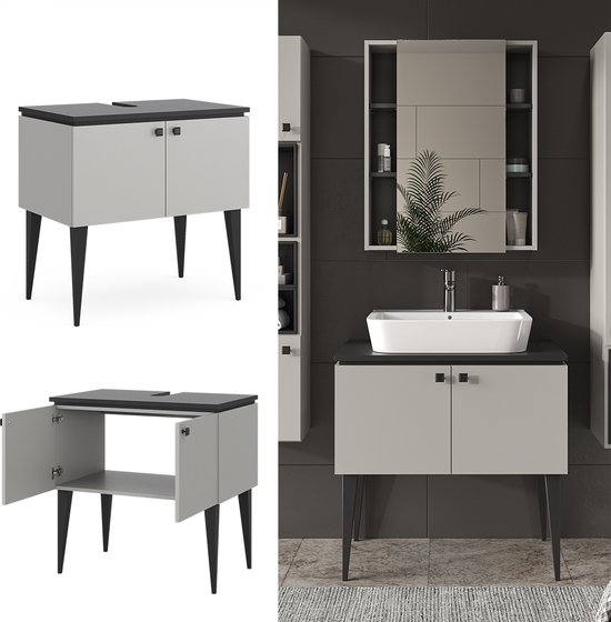 Badkamermeubelset Eliza Grijs 3 delen, met hoge unit Vicco | Grijs Badkamermeubelset Eliza Grijs 3 delen, met hoge unit Vicco | Grijs