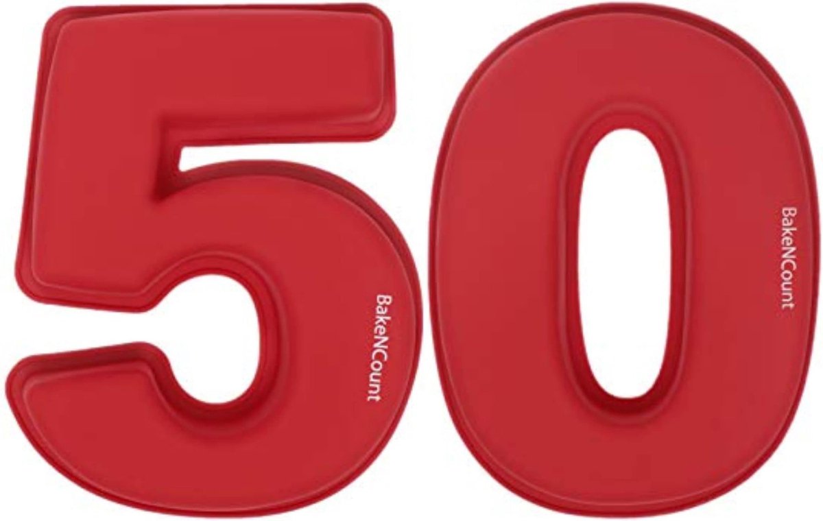 BakeNCount Nummers Bakvorm Nummer 50 - Cakevorm Cijfers om te bakken - Bakvorm Cijfers Groot, 26x21x5cm, Cijfer Cake Bakvorm, Cijfer Bakvorm - Perfect voor Verjaardag of Verjaardag