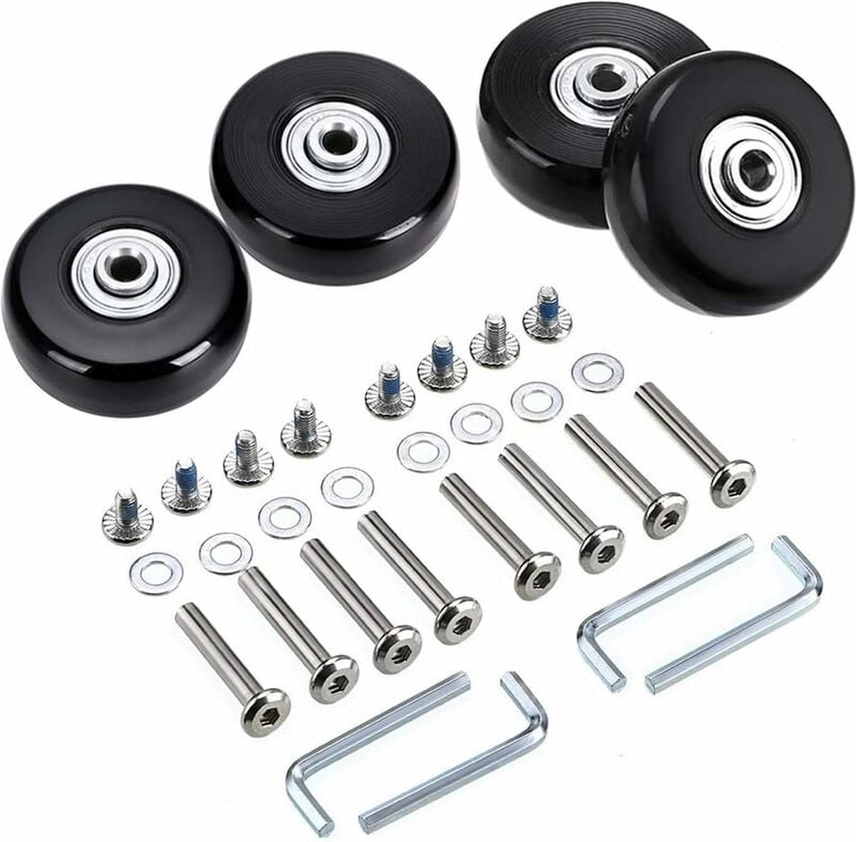 Image of 4 stuks 45x18mm Kofferwielen Vervanging voor Zwarte Bagagewielen Vervanging voor Samsonite, Outdoor Skate Vervangingswielen, Rubberen Zwenkwielen met Lagers Reparatiesets