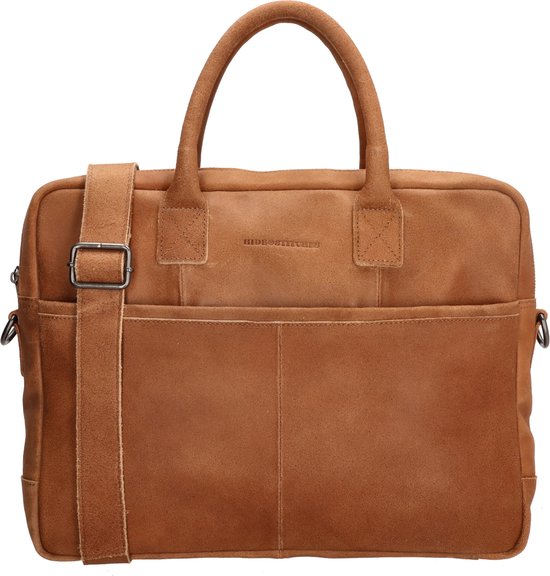 Hide & Stitches Hunter Laptoptas 15,6 inch (34.5x19.4 cm) - 100% Leer - Cognac