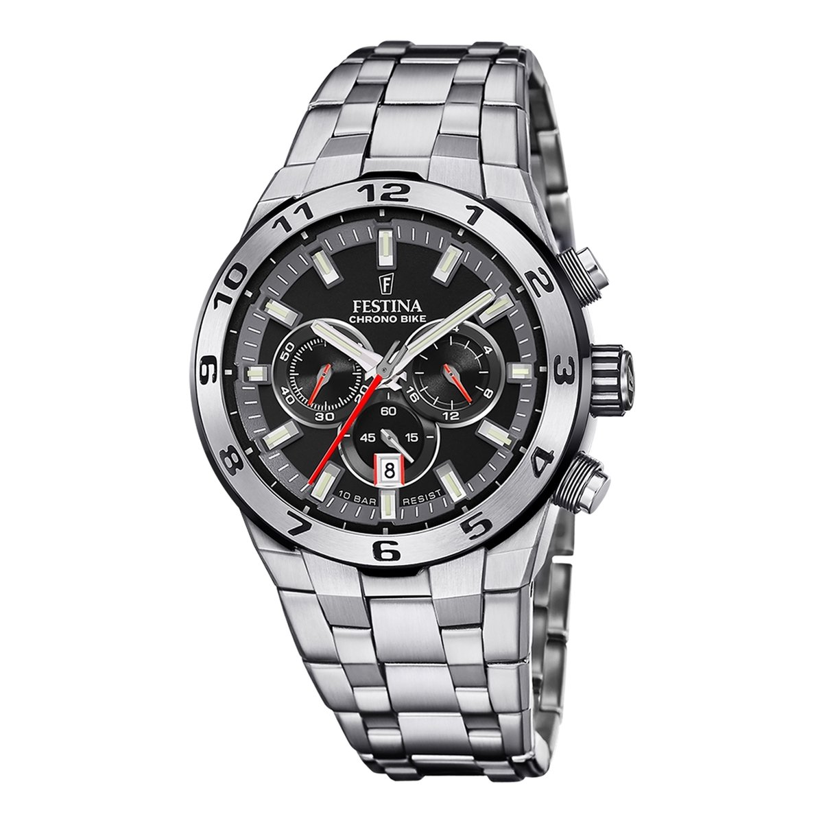 Festina F20670-6 Heren Horloge - Mineraalglas - Roestvrijstaal-Staal - Zilverkleurig - Ø 44.5 mm - Quartz - Vouw-Vlindersluiting - 10 ATM (zwemmen)