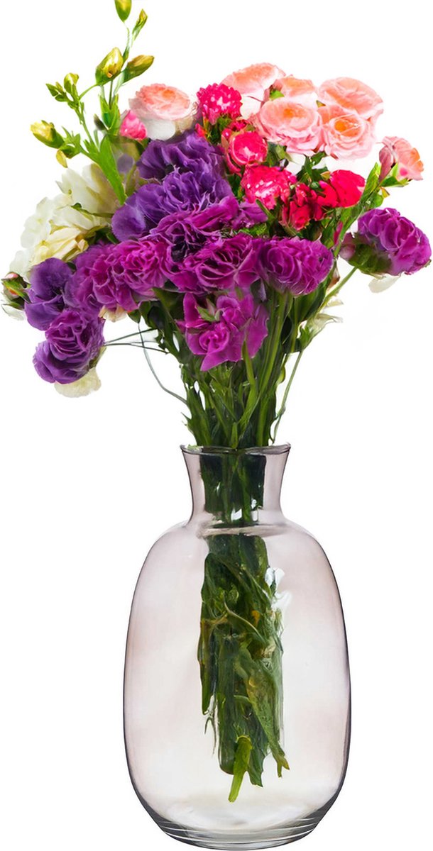 Giftdecor Bloemenvaas Crystal - luxe deco glas - grijs transparant - 21 x 36 cm - ovale bol vaas Lichtgrijs
