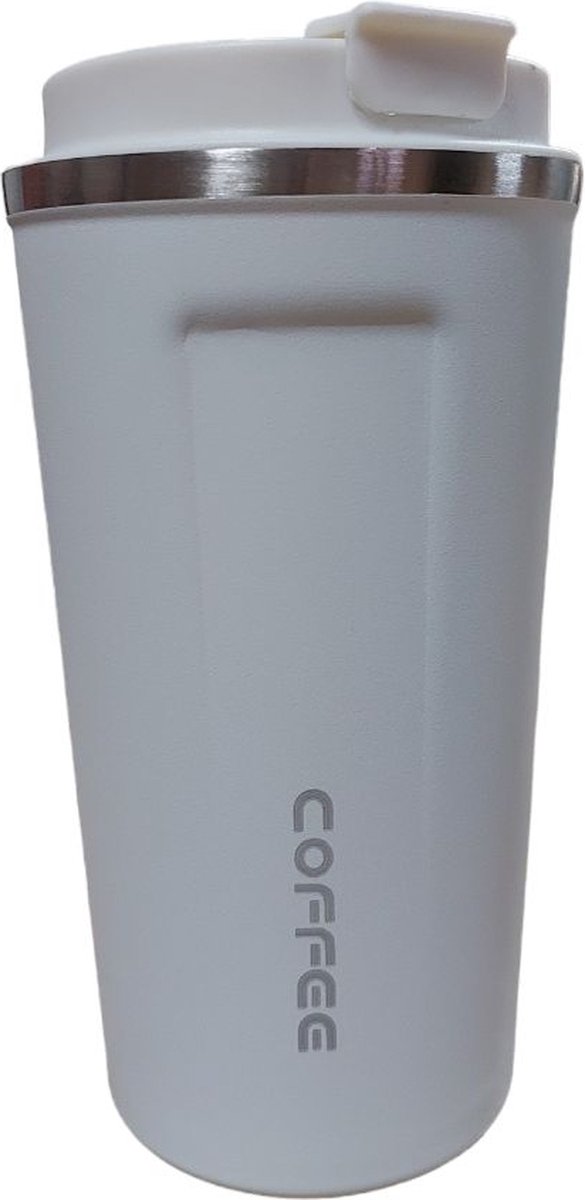 RVS Koffiebeker To Go - Thermosbeker koffie - Theebeker - 500ml - BPA & Lekvrij - Travel mug - Dubbelwandig roestvrij staal drinkflessen – Wit
