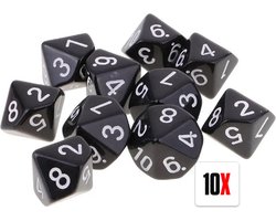 10 kantige dobbelstenen (cijfers 1-10) - 10 Stuks - Zwart