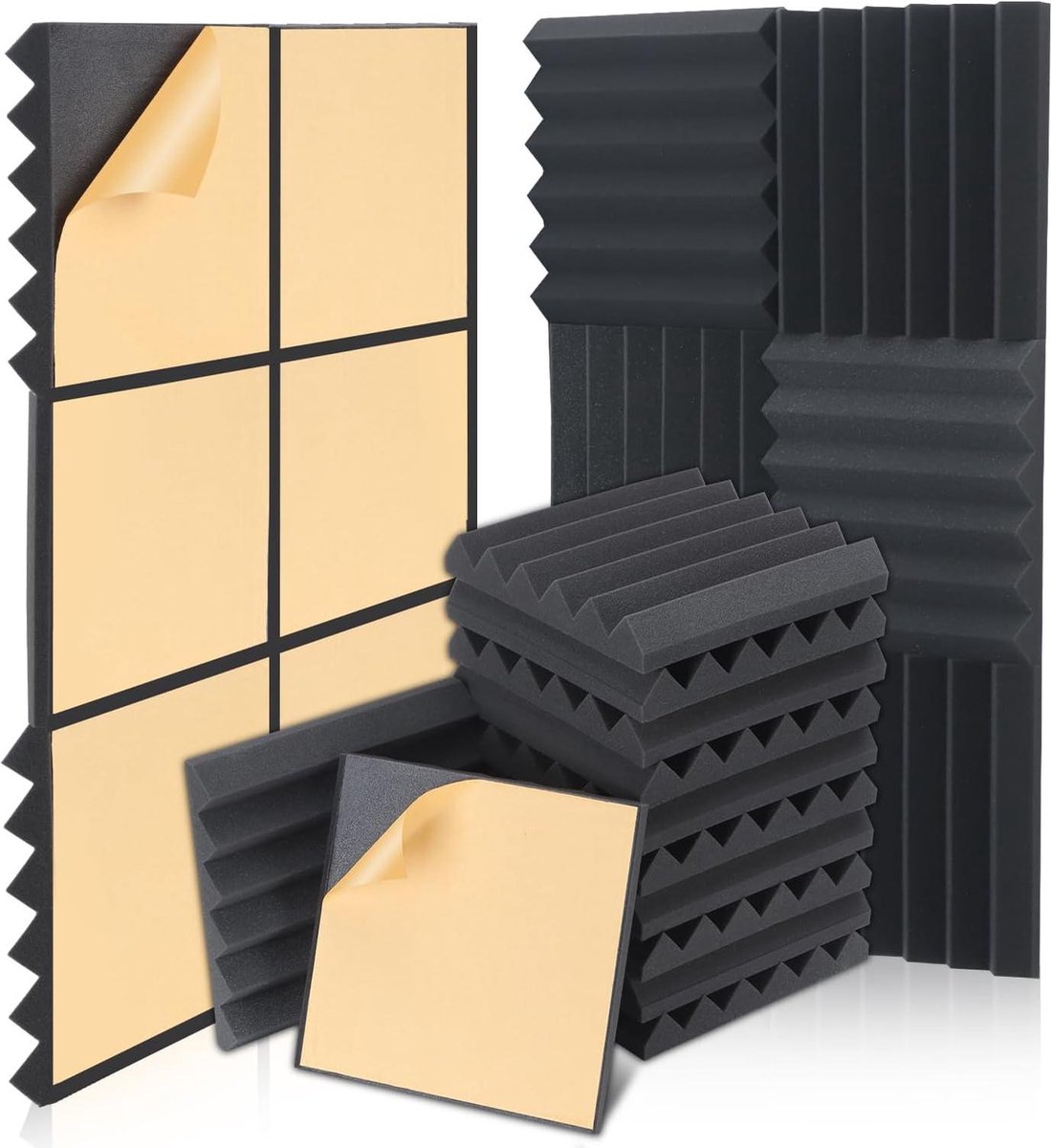 Akoestisch schuim zelfklevende geluidsisolatie 30 x 30 x 5 cm - wigvormige akoestische panelen - zelfklevend - geluidsisolatie wand - geluidsabsorberend - akoestische schuimmatten