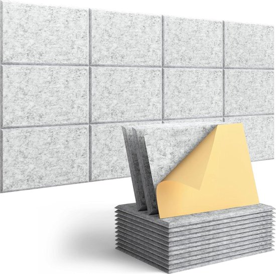 Akoestische panelen zelfklevend, 18 stuks, 12 X 16 X 0.4, geluidsisolerende panelen voor muren, geluidsabsorberend & geluiddempend voor studio, thuis, kantoren, bakstenen muurpanelen, wit