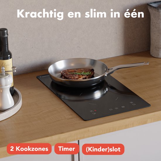 KitchenBrothers Inductie Kookplaat Inbouw Inductieplaat 30 cm 2 Zones 1 Fase bol