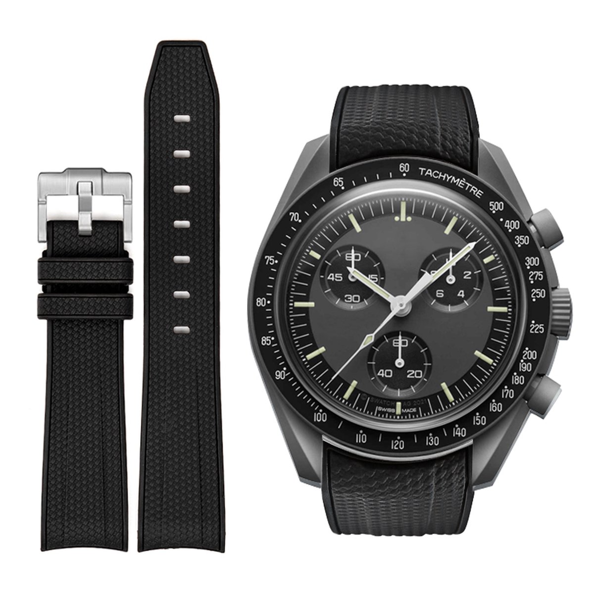 MoonSwatch - Omega - Swatch Mission on Earth - Rolex - SEIKO - Speedmaster - Rubberen horlogeband met perfecte pasvorm - 20mm - Zwart