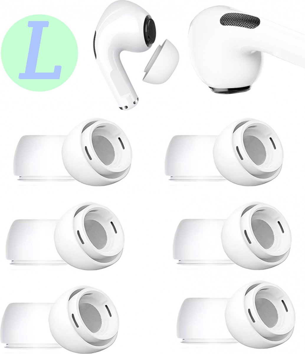 6 Paar - Oordopjes geschikt voor Airpods Pro 1/2 - Siliconen oordopjes - met gat voor geluidsreductie - Large (L) - siliconen oordopjes geschikt - Voor AirPods Pro (1e & 2e Generatie)