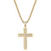 Sorprese Ketting - Diamond Cross - Goudkleurig - 60 cm - Ketting Heren - Cadeau - Model W