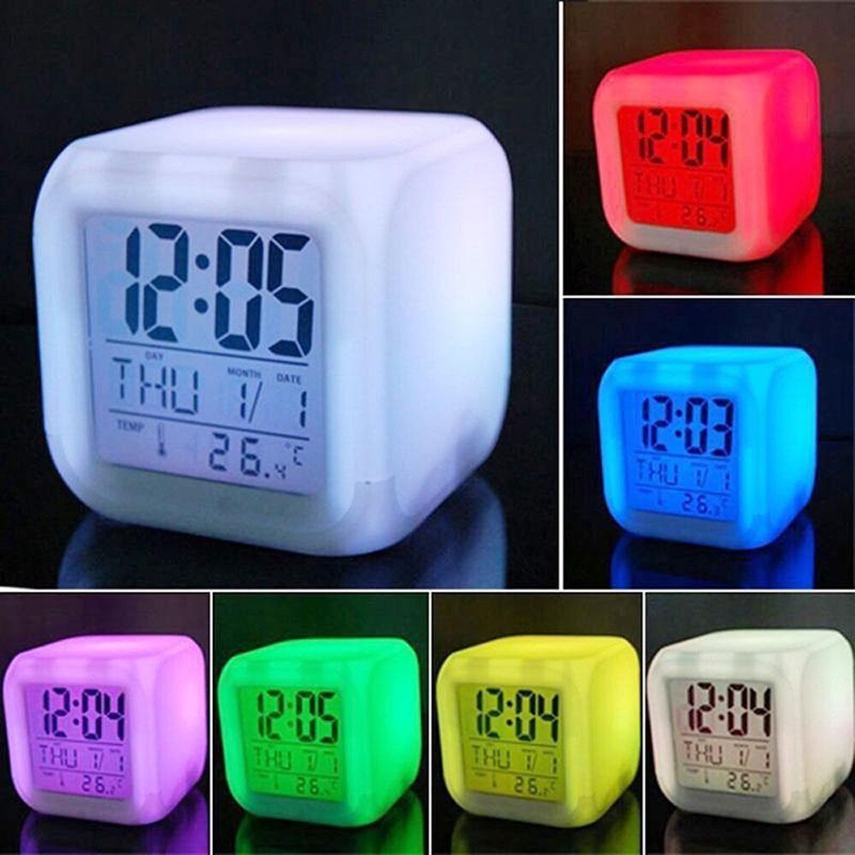 LED klok | alarmklok | snooze | datum en tijd | thermometer | 7 kleuren