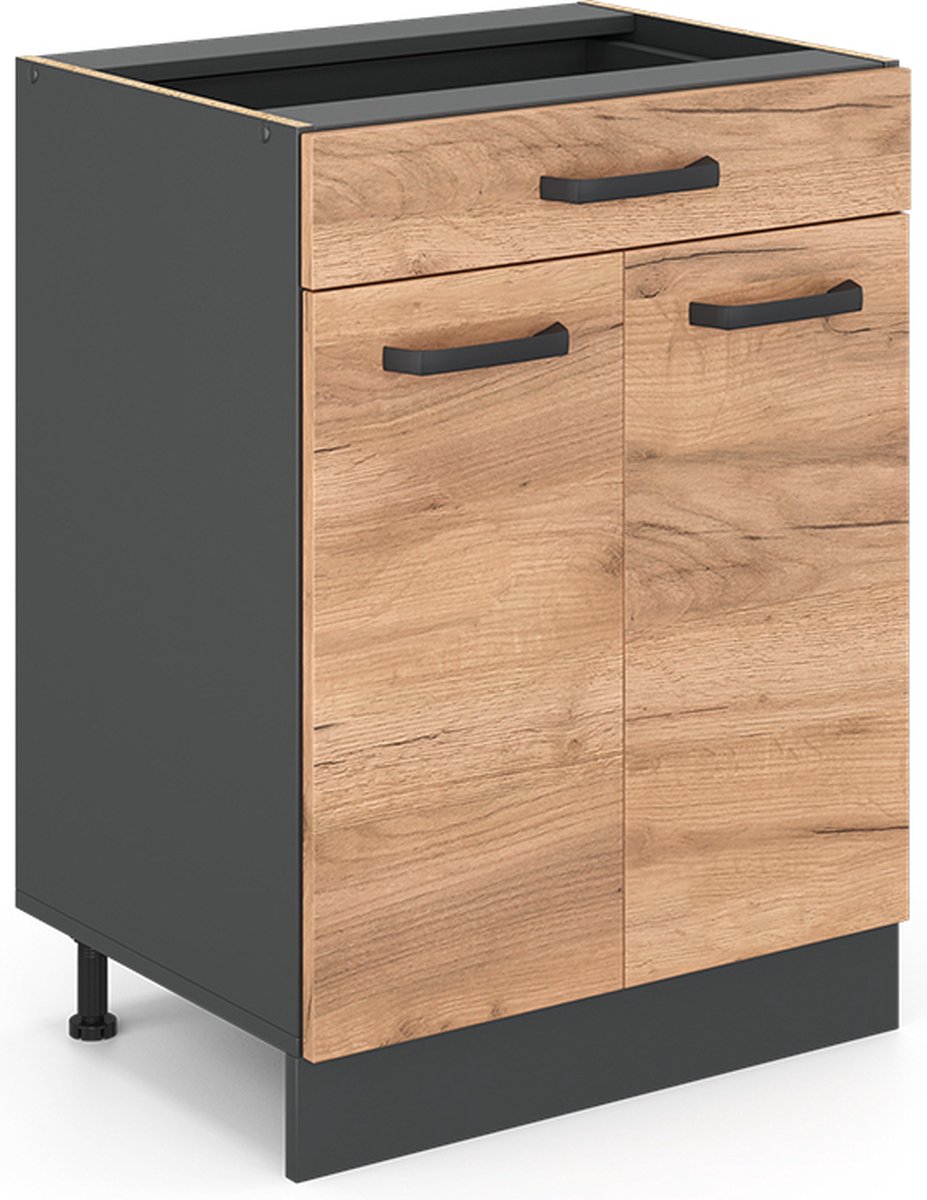 Vicco R-Line Keukenonderkast – 60 cm met lade, zonder werkblad Krachtige eik goud Goudkleurig Eiken/Antraciet