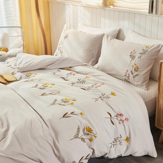 DILIOS Premium beddengoed, 200 x 200 cm, 100% ademend katoen met ritssluiting, renforcé, bruin, blauw, beige, 3-delig dekbedovertrek 200 x 200 cm 2 kussenslopen 80 x 80 cm