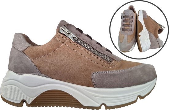Stravers Trendy sneakers met rits Beige Suede Maat 44 Dames Grote Maten Sneakers bol