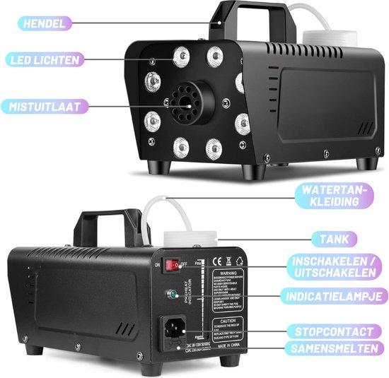 E-Lektron N-910-RGB rookmachine 900W met ledverlichting en draadloze afstandsbediening (N-910