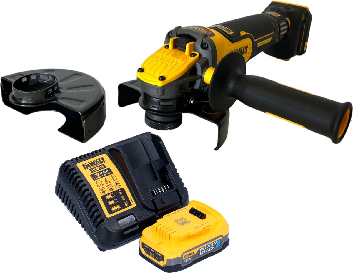 DeWalt DCG 416 VS E1 accu haakse slijper 18 V 125 mm borstelloos + 1x PowerStack accu 1 7 Ah + lader