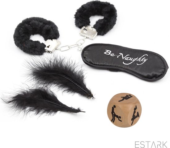 Foto: Estark bdsm bondage set sm handboeien doe dobbelsteen zweep veer zweepje bondageset erotische blinddoek oogmasker sex toys seksspeeltjes voor koppels handcuffs bondage sex seks zwart