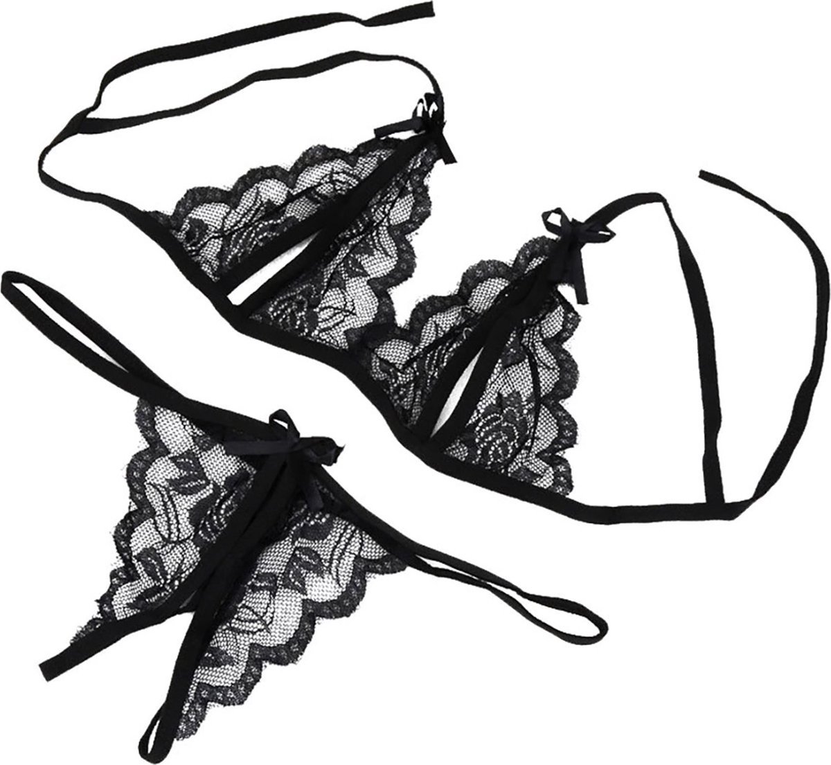Goedkoopste Finnacle - Verleidelijke Kanten Lingerie Set - Open Kruis - Zwart - Maat L - Sexy en Sensueel - Transparante Stof - Verleidingskostuum - Nachtkleding - Babydoll - Open Cup Beha