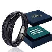 Atelier EMBER - Handgemaakte Leren Armband Heren - Inner Boldness - Zwart RVS - 20 CM + 1,5 CM - Luxe Sieradendoos - Cadeau voor Mannen Verjaardag, Papa, Vriend, Vader, Opa - Geschenkset - Kerstcadeau