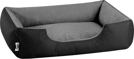 BedDog® hondenmand TEDDY, vierkant hondenkussen, grote hondenbed, hondensofa, hondenhuis, met afneembare hoez, wasbaar, XXL, zwart/grijs