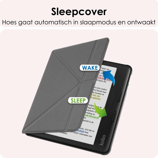 Hoes Geschikt voor Kobo Libra Colour Hoesje Bookcase Cover Book Case Hoes Sleepcover Trifold Met Screenprotector - Grijs van Fecodoo — afbeelding 5
