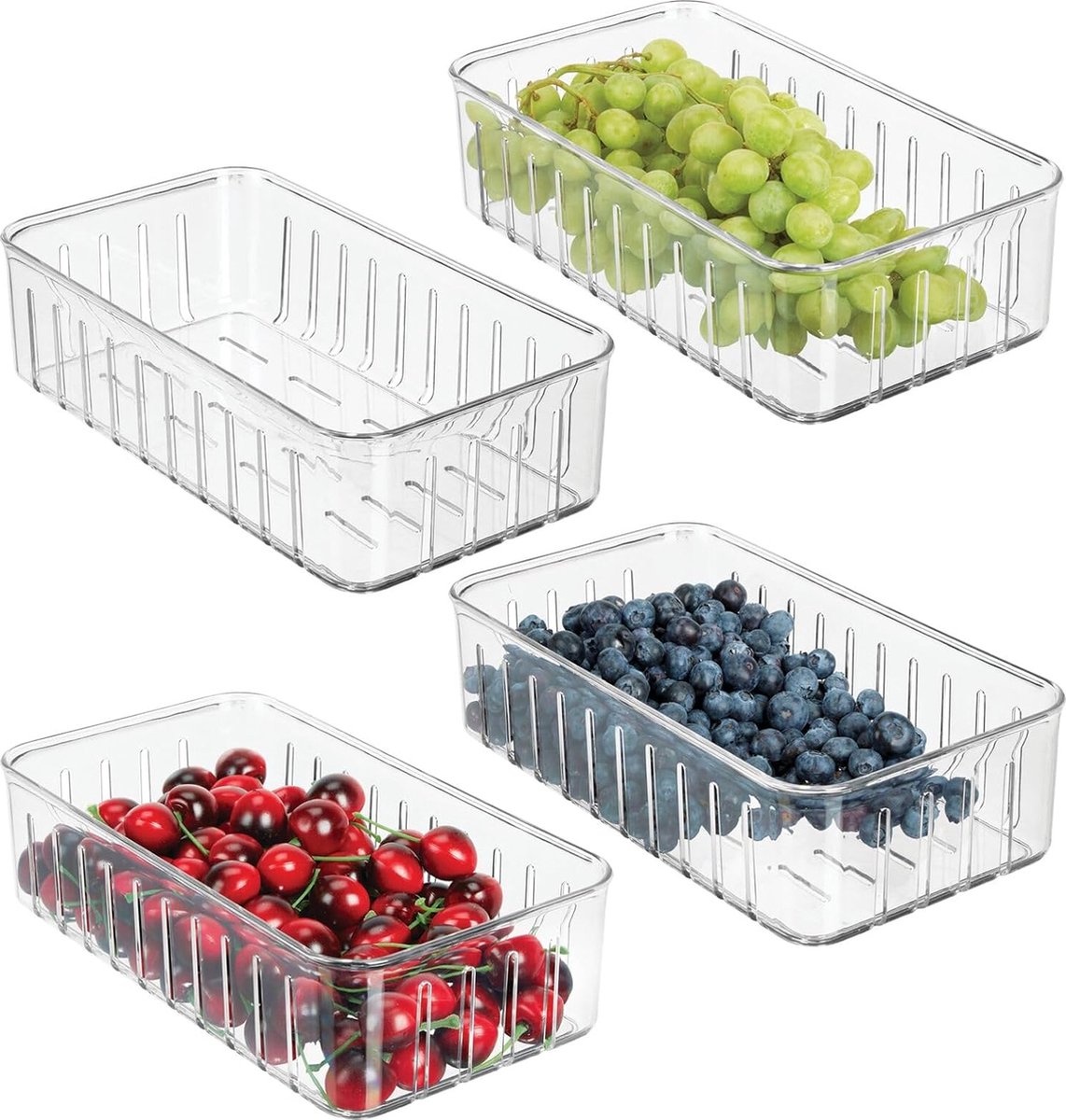 Set van 4 kleine koelkastdozen, praktische voorraaddozen zonder deksel, vershouddoos met zijopeningen, doorzichtig